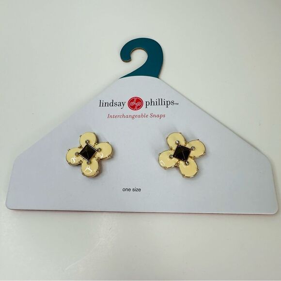 Lindsay Phillips Ivory Black Flower Charm Shoe Snaps - Picture 1 of 2